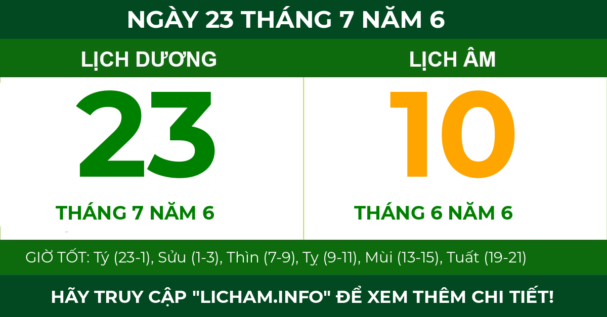lịch âm ngày 23 tháng 7 năm 6