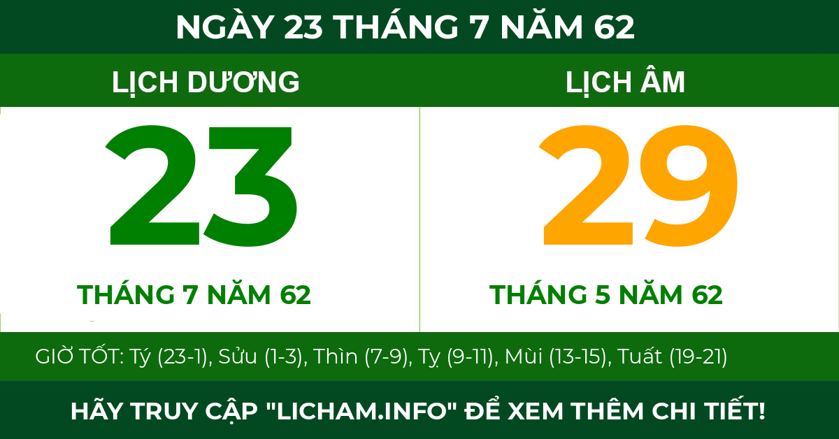 lịch âm ngày 23 tháng 7 năm 62
