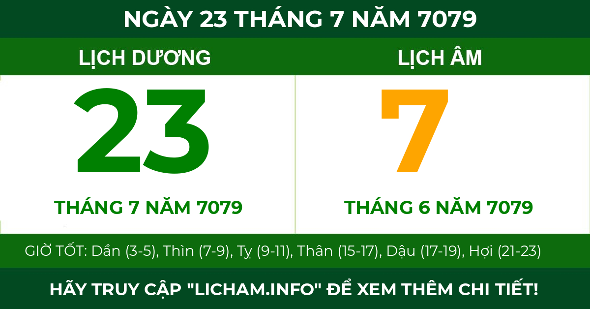 lịch âm ngày 23 tháng 7 năm 7079