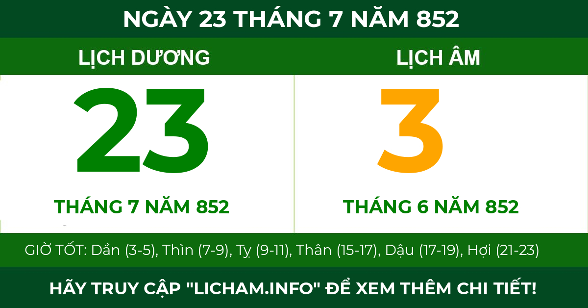 lịch âm ngày 23 tháng 7 năm 852