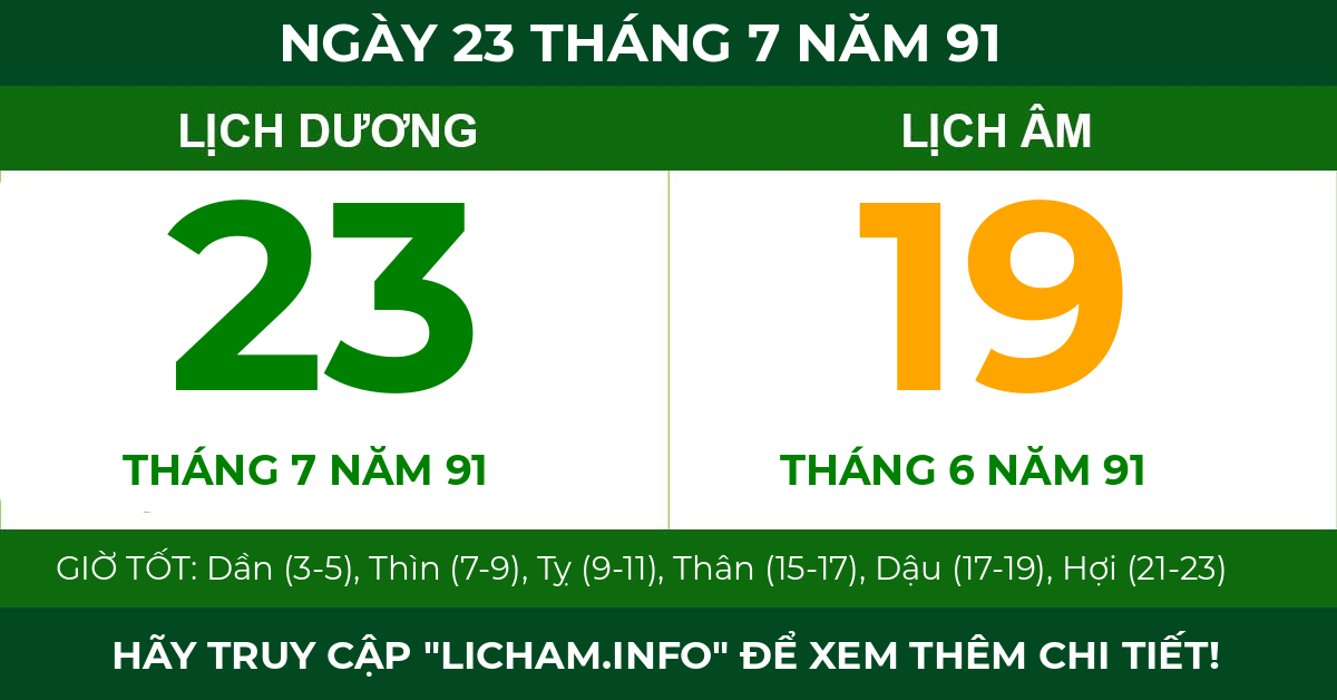 lịch âm ngày 23 tháng 7 năm 91