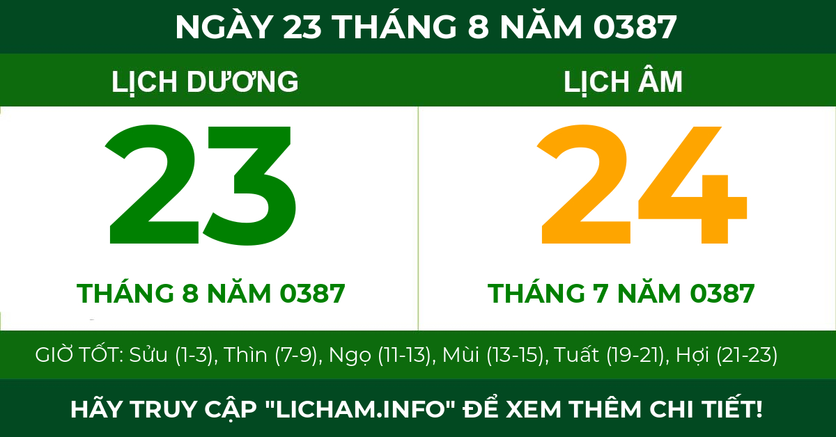 lịch âm ngày 23 tháng 8 năm 0387