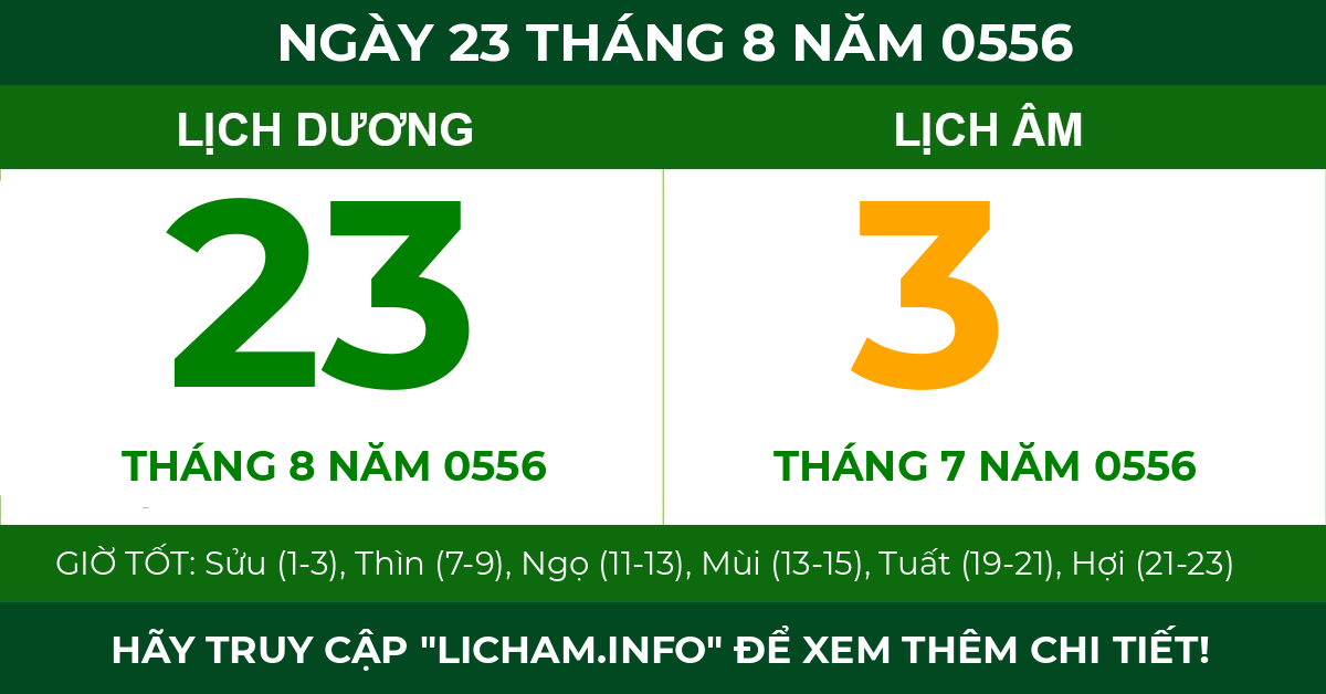 lịch âm ngày 23 tháng 8 năm 0556