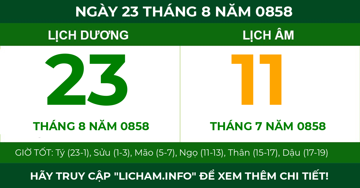 lịch âm ngày 23 tháng 8 năm 0858
