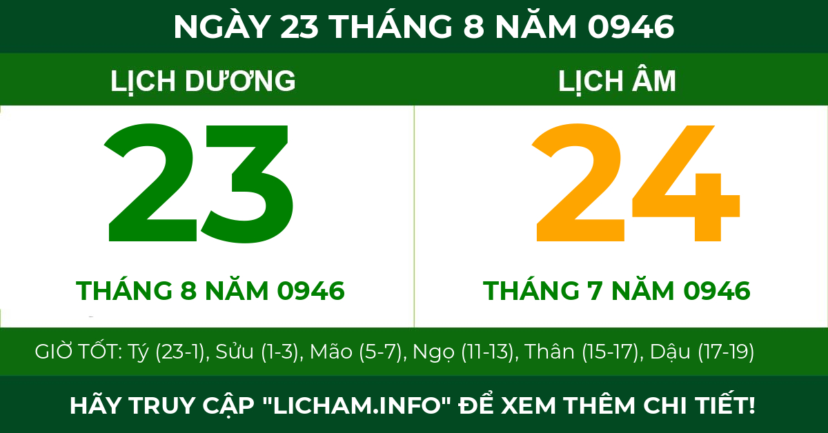 lịch âm ngày 23 tháng 8 năm 0946