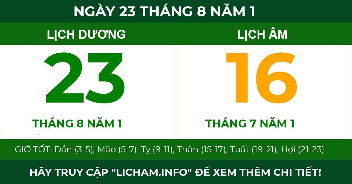 lịch âm ngày 23 tháng 8 năm 1