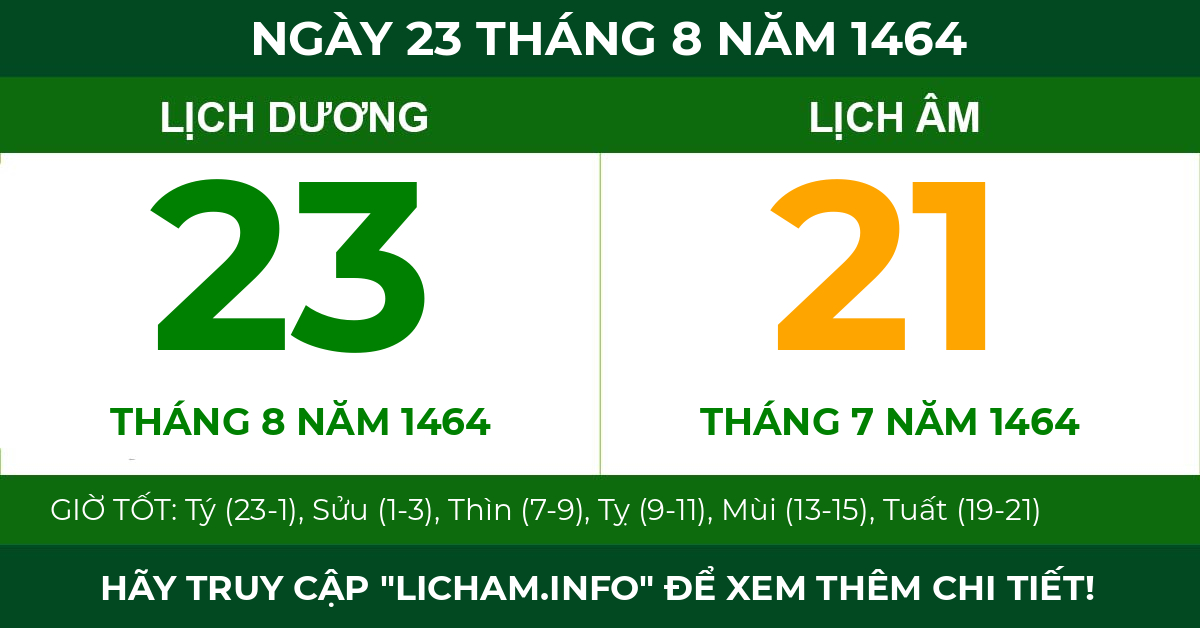 lịch âm ngày 23 tháng 8 năm 1464