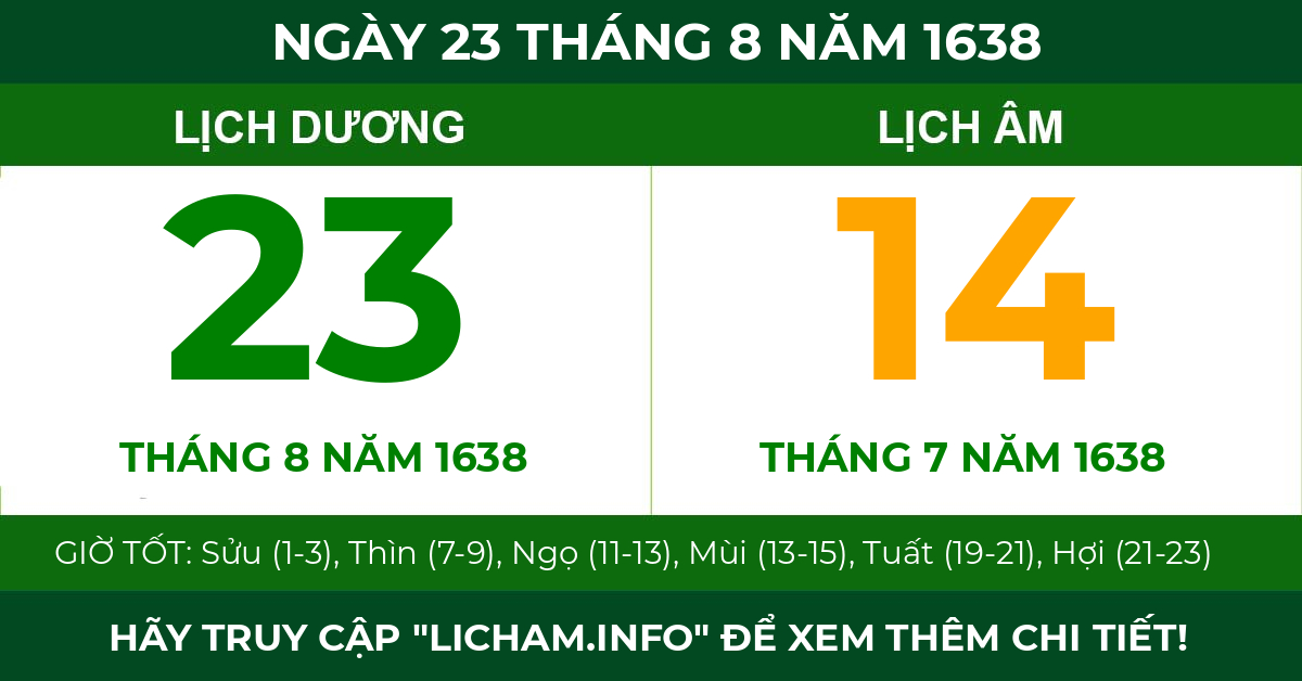 lịch âm ngày 23 tháng 8 năm 1638