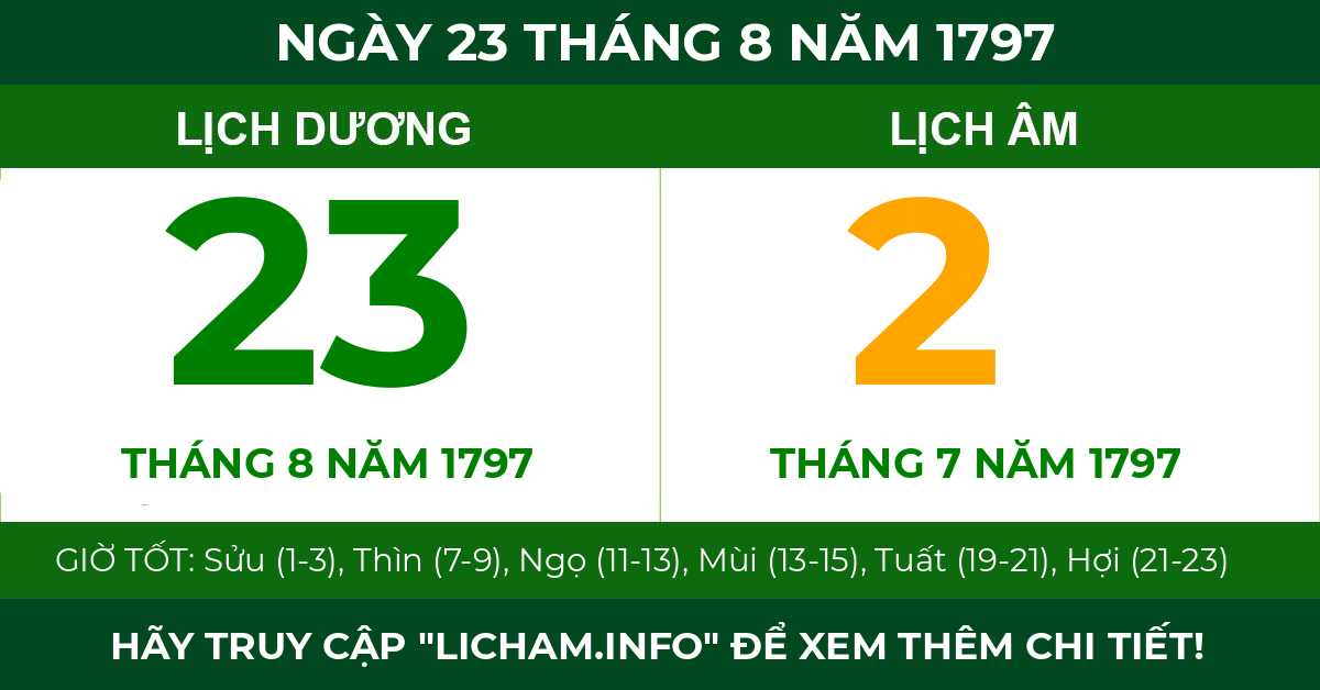 lịch âm ngày 23 tháng 8 năm 1797