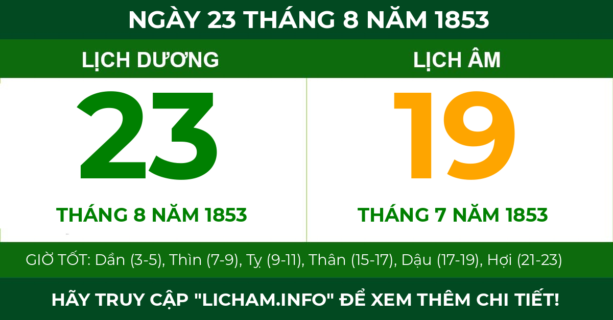 lịch âm ngày 23 tháng 8 năm 1853