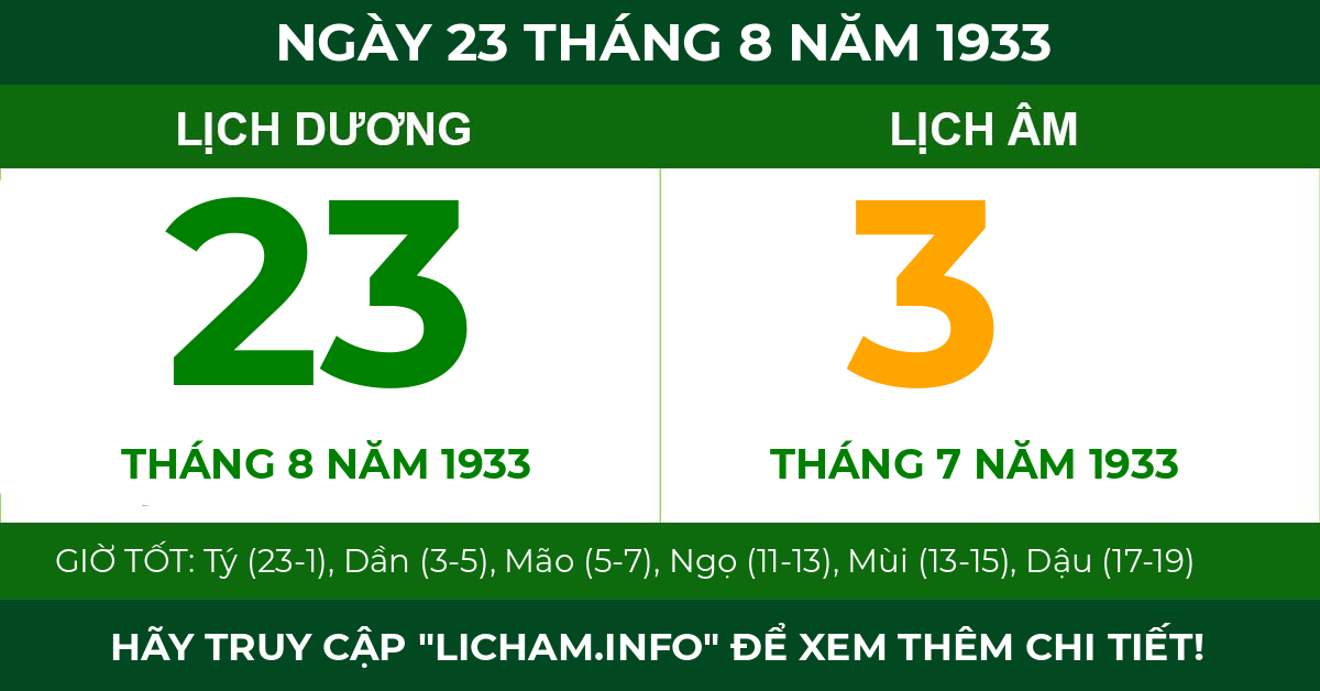 lịch âm ngày 23 tháng 8 năm 1933