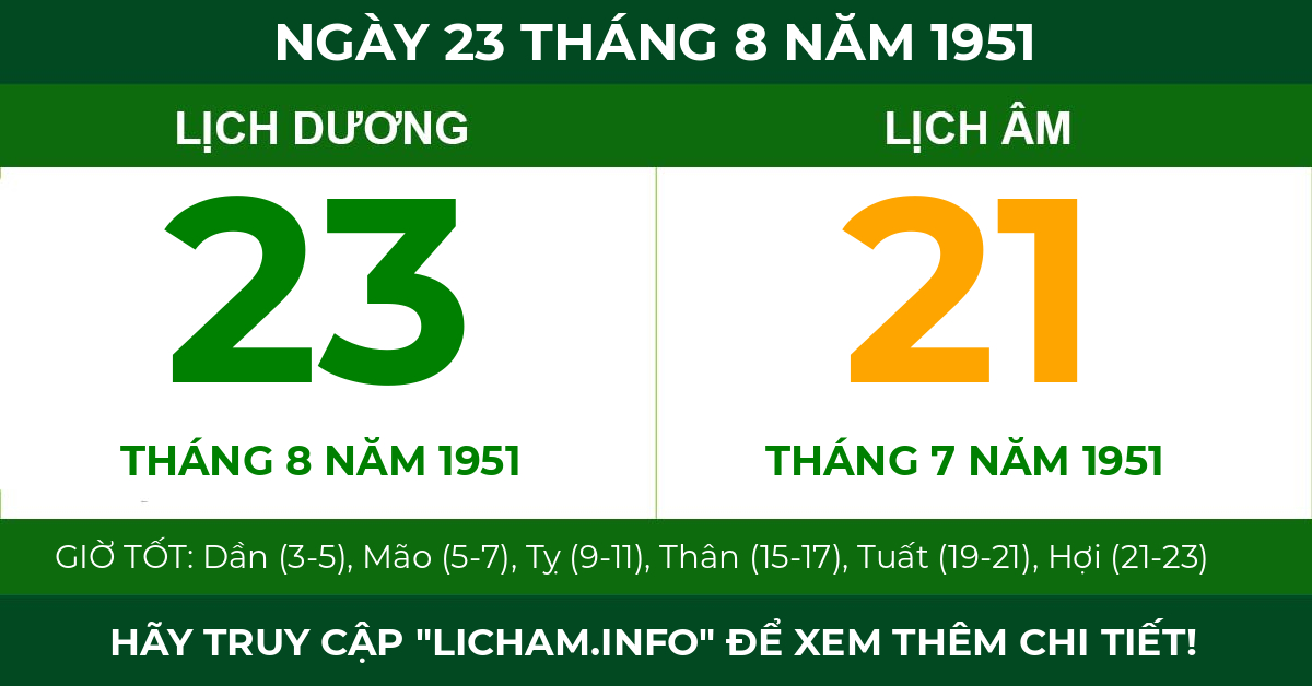lịch âm ngày 23 tháng 8 năm 1951