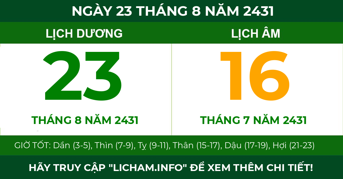 lịch âm ngày 23 tháng 8 năm 2431