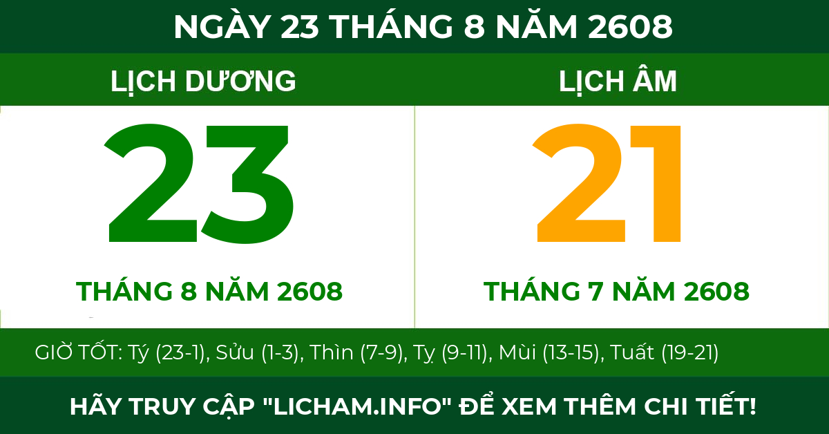 lịch âm ngày 23 tháng 8 năm 2608