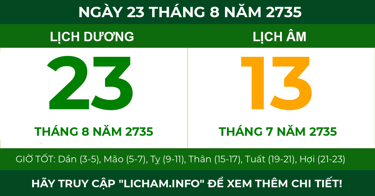 lịch âm ngày 23 tháng 8 năm 2735