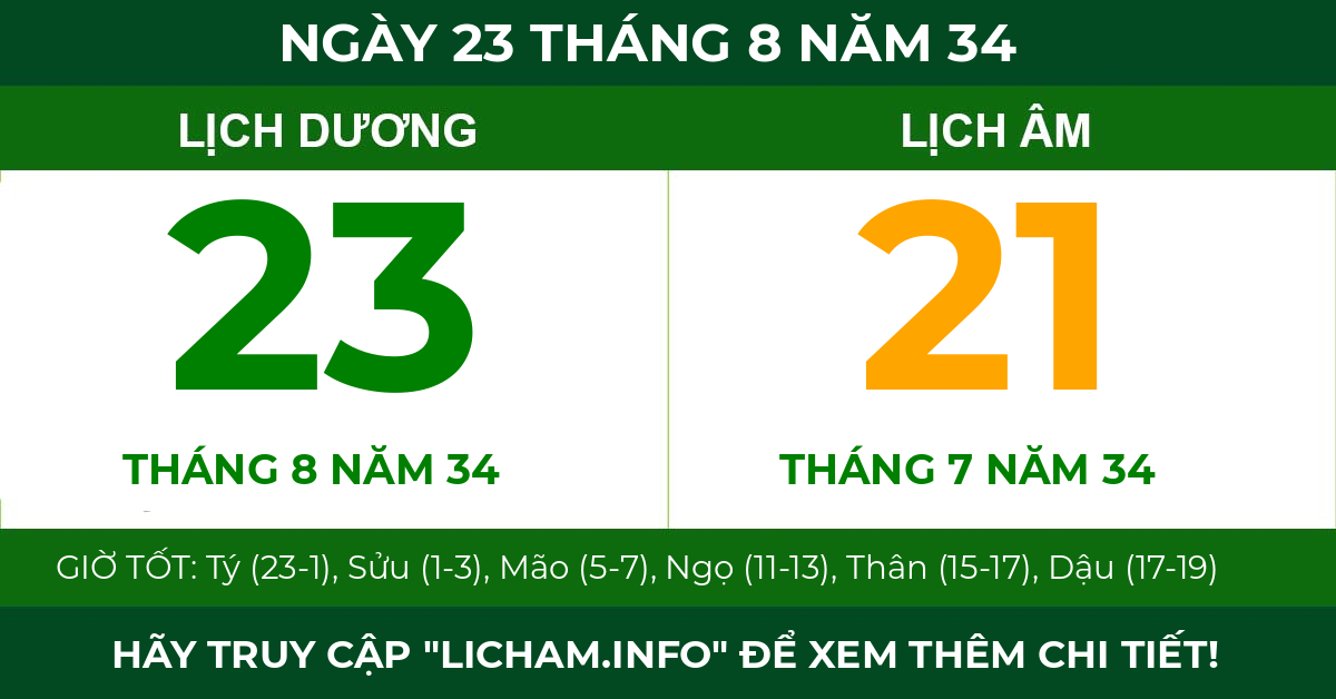 lịch âm ngày 23 tháng 8 năm 34