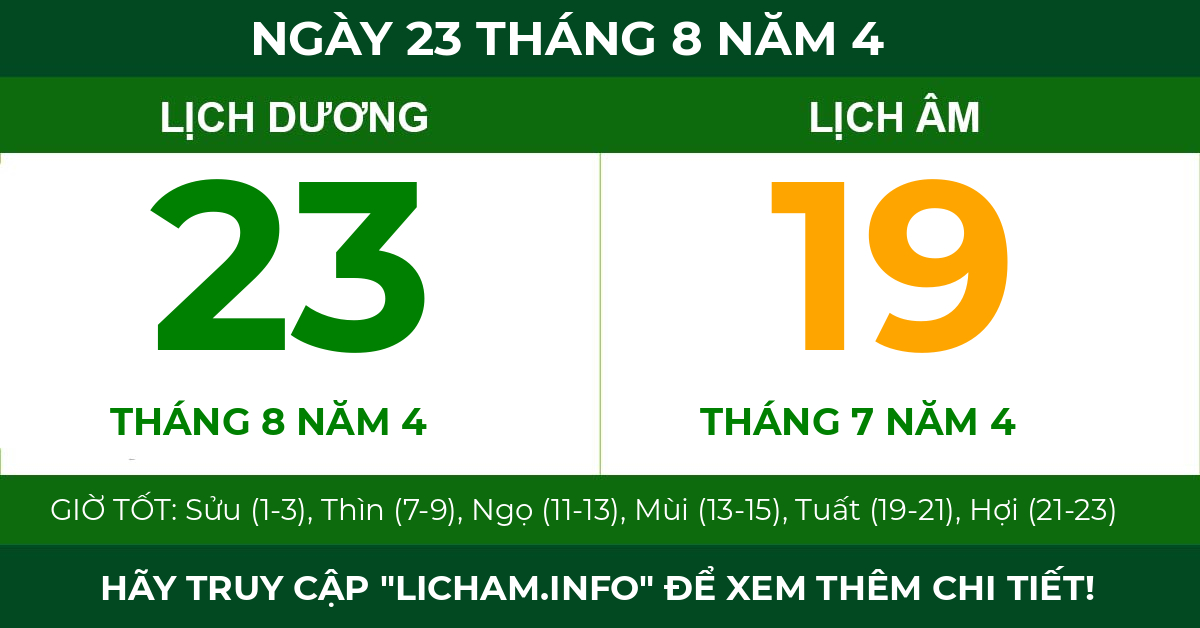 lịch âm ngày 23 tháng 8 năm 4