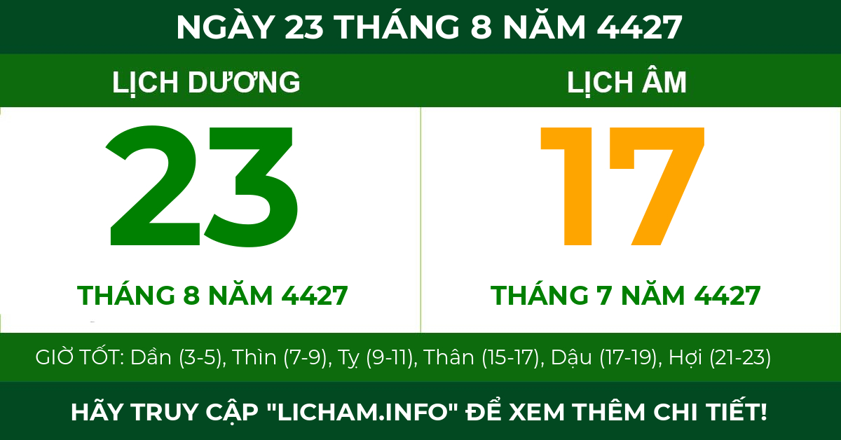 lịch âm ngày 23 tháng 8 năm 4427
