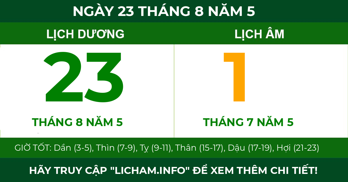 lịch âm ngày 23 tháng 8 năm 5