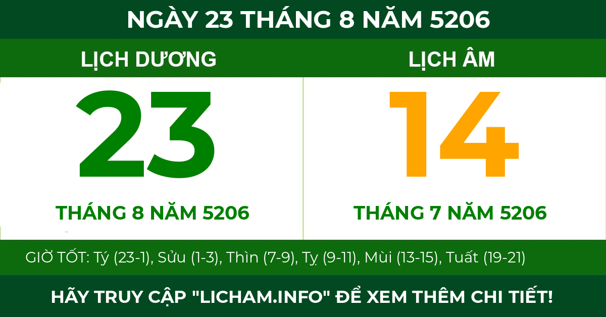lịch âm ngày 23 tháng 8 năm 5206