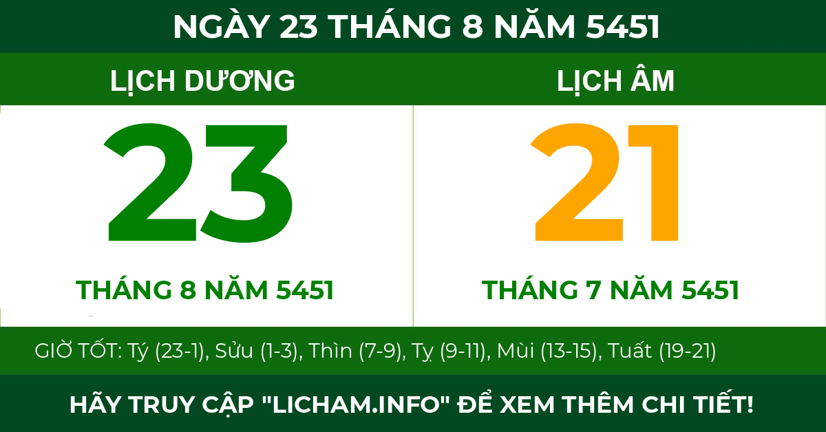 lịch âm ngày 23 tháng 8 năm 5451