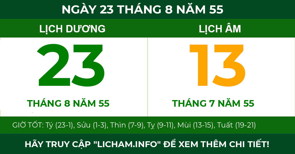 lịch âm ngày 23 tháng 8 năm 55