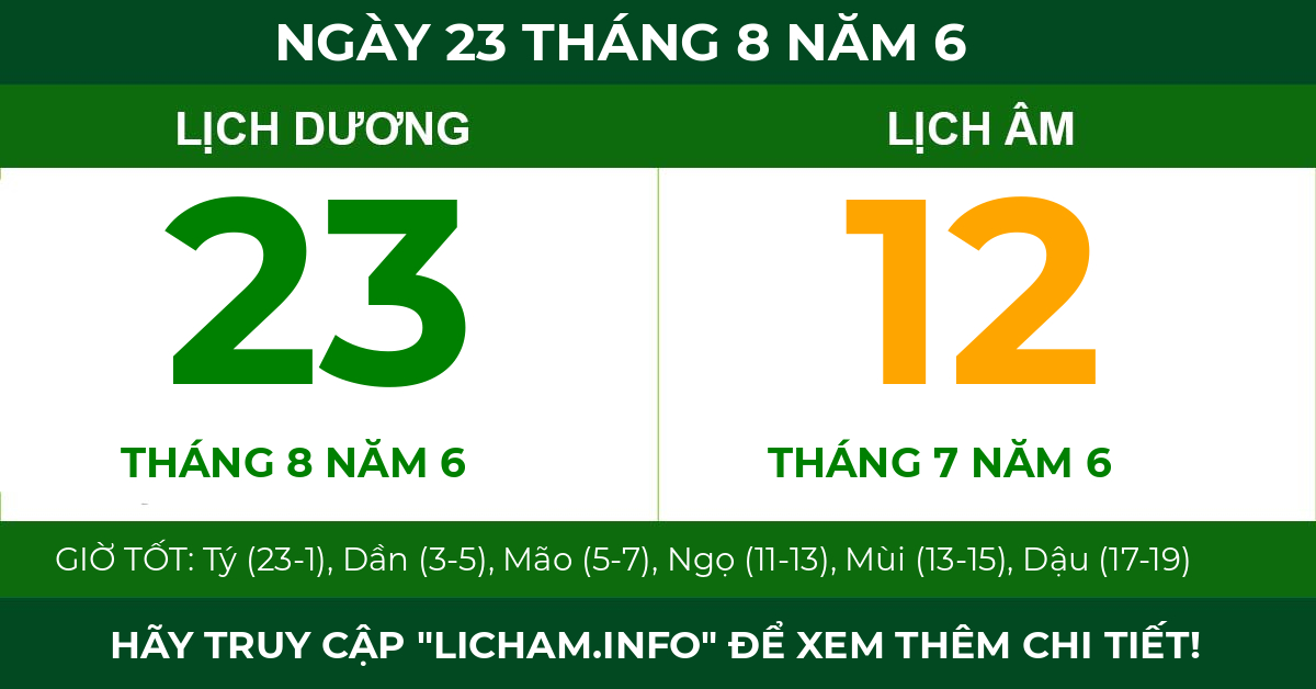 lịch âm ngày 23 tháng 8 năm 6