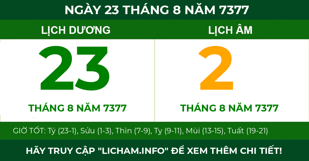 lịch âm ngày 23 tháng 8 năm 7377
