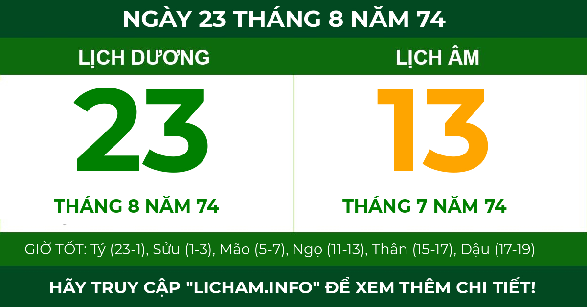 lịch âm ngày 23 tháng 8 năm 74
