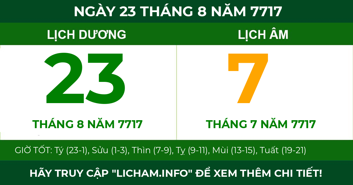 lịch âm ngày 23 tháng 8 năm 7717
