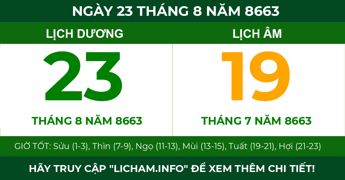 lịch âm ngày 23 tháng 8 năm 8663