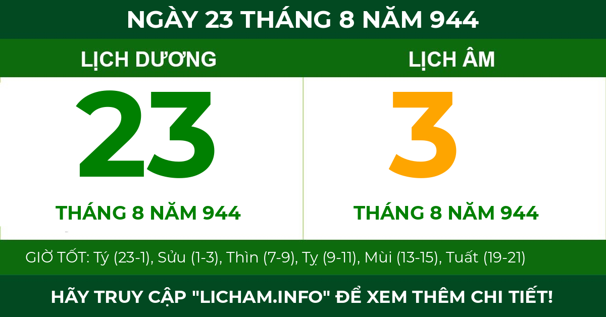 lịch âm ngày 23 tháng 8 năm 944