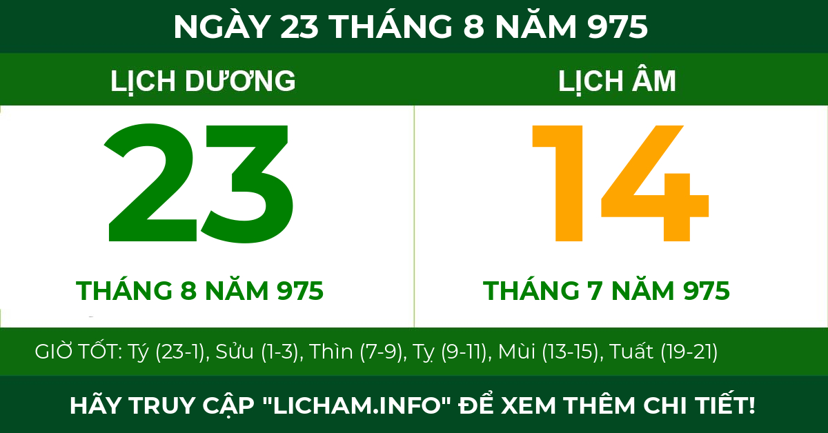 lịch âm ngày 23 tháng 8 năm 975