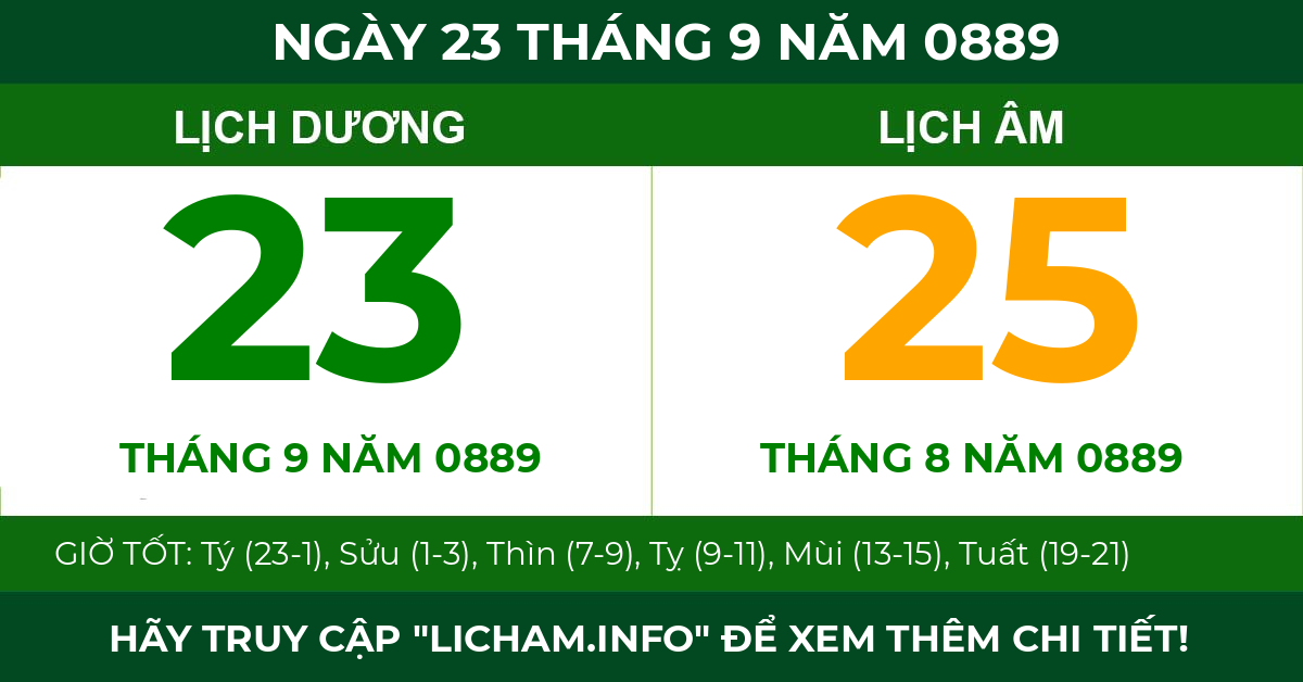 lịch âm ngày 23 tháng 9 năm 0889