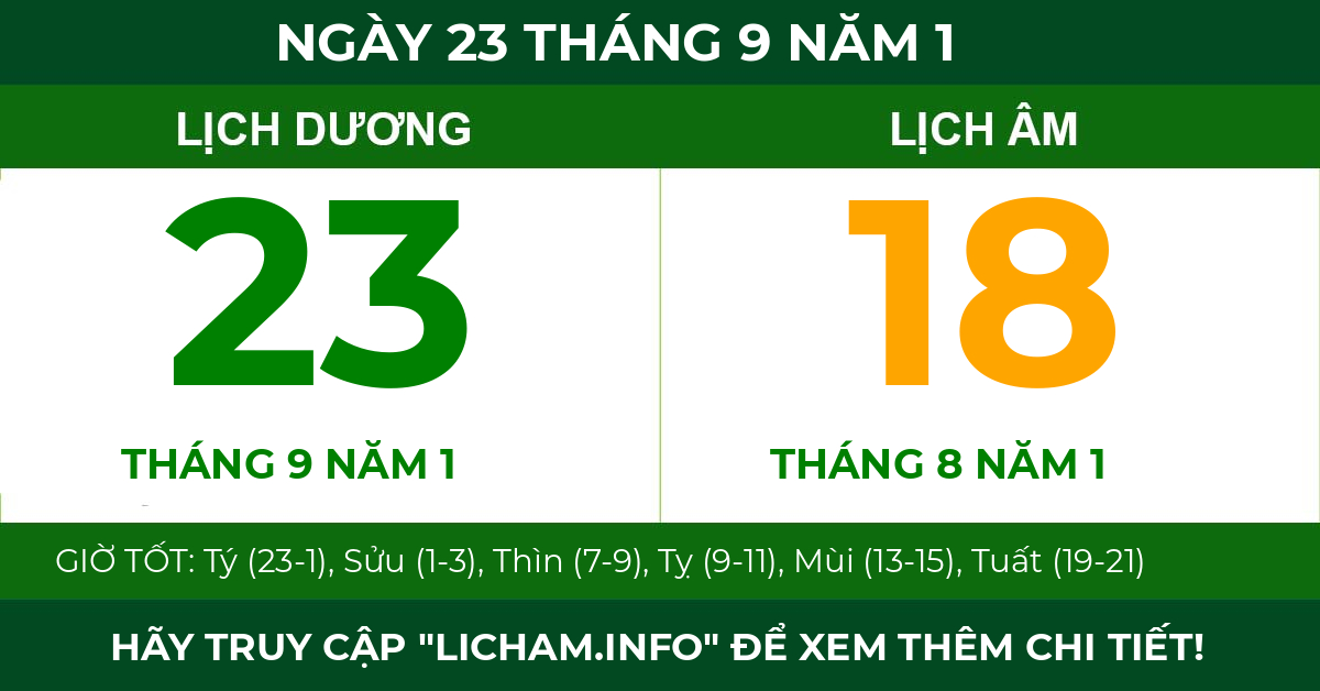 lịch âm ngày 23 tháng 9 năm 1