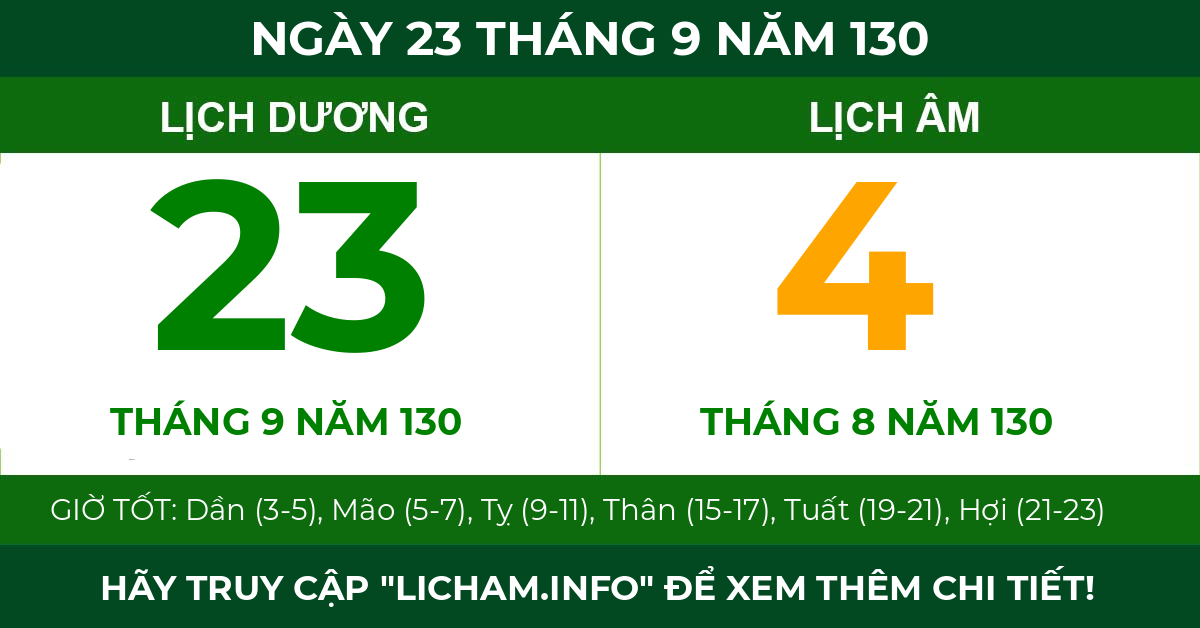 lịch âm ngày 23 tháng 9 năm 130