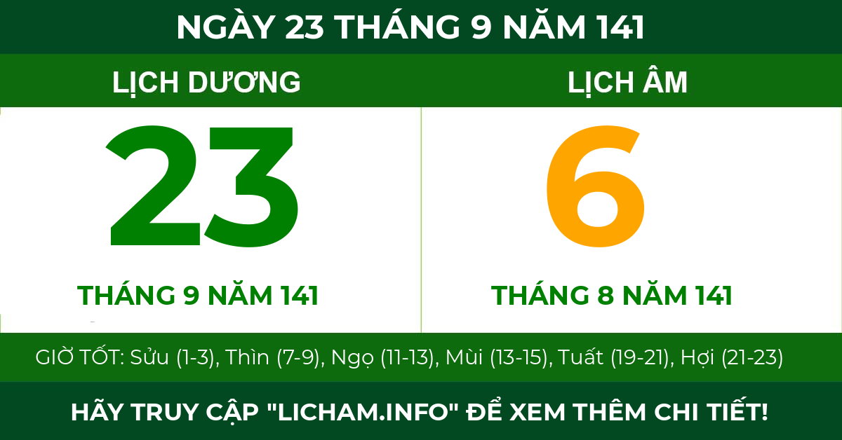 lịch âm ngày 23 tháng 9 năm 141