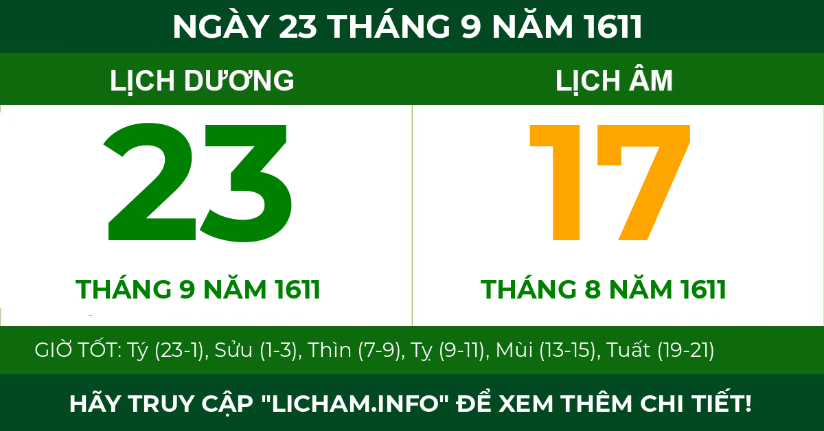 lịch âm ngày 23 tháng 9 năm 1611