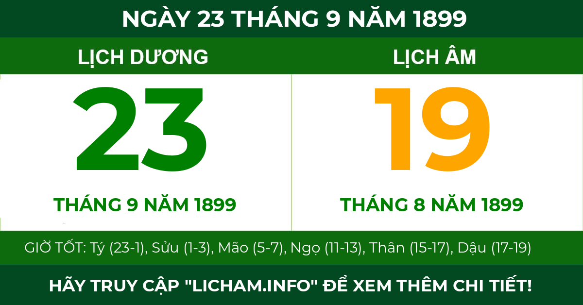 lịch âm ngày 23 tháng 9 năm 1899