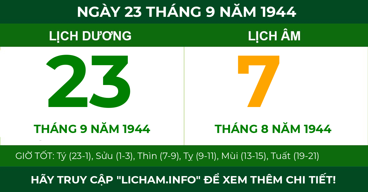 lịch âm ngày 23 tháng 9 năm 1944