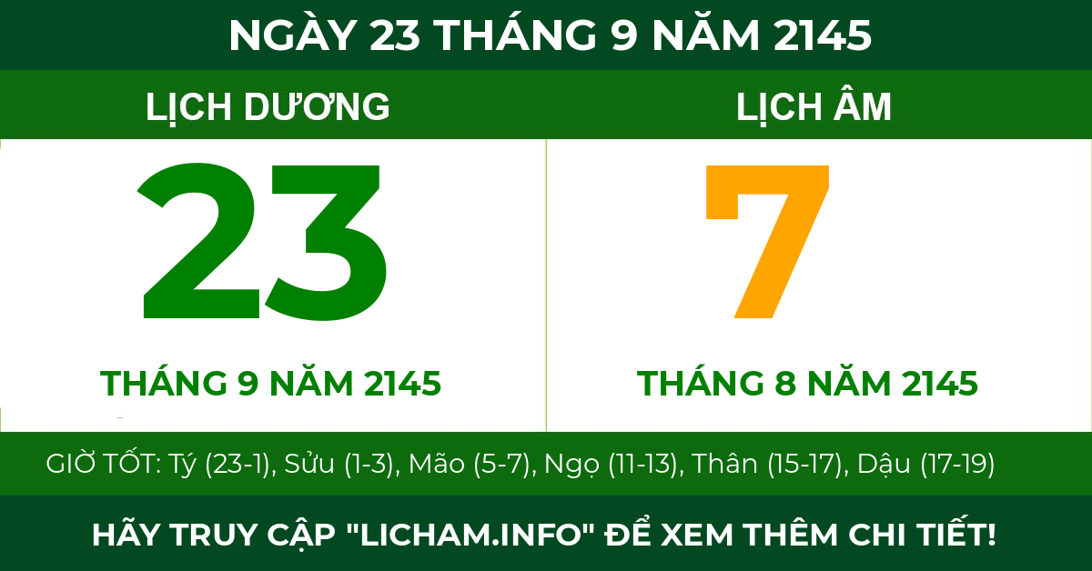 lịch âm ngày 23 tháng 9 năm 2145