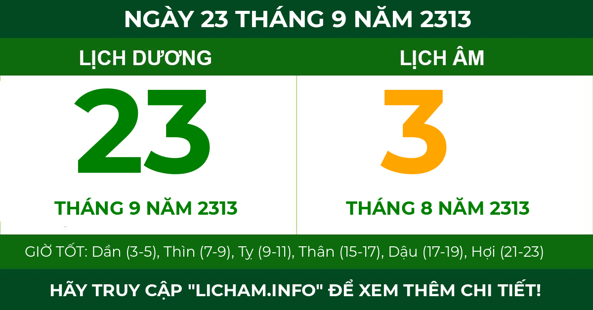 lịch âm ngày 23 tháng 9 năm 2313