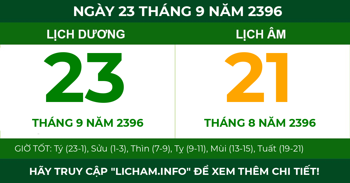 lịch âm ngày 23 tháng 9 năm 2396