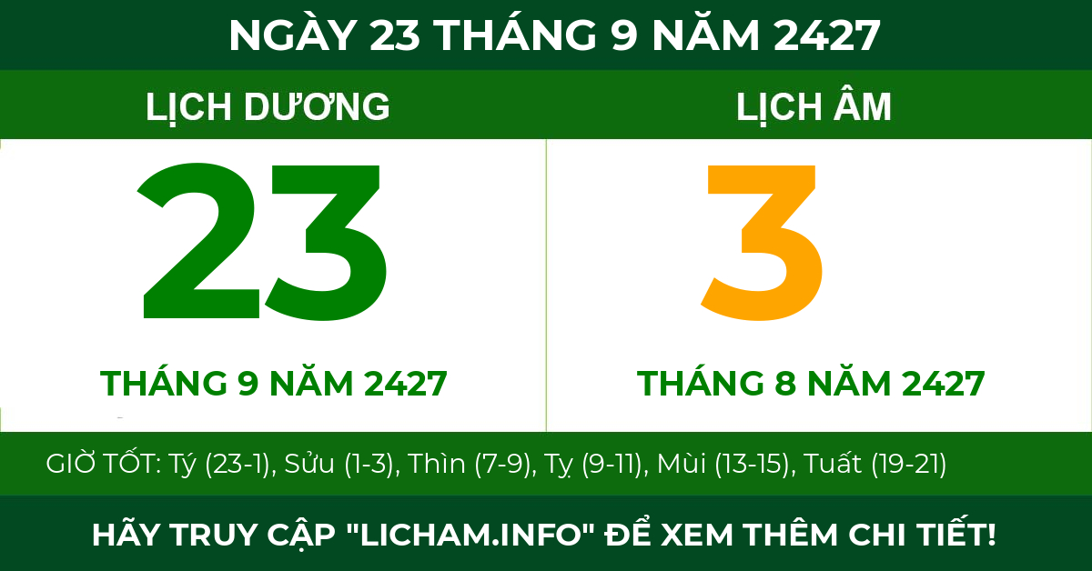 lịch âm ngày 23 tháng 9 năm 2427
