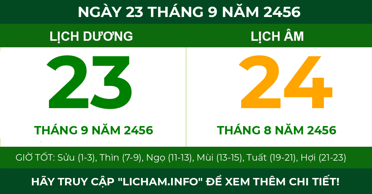 lịch âm ngày 23 tháng 9 năm 2456