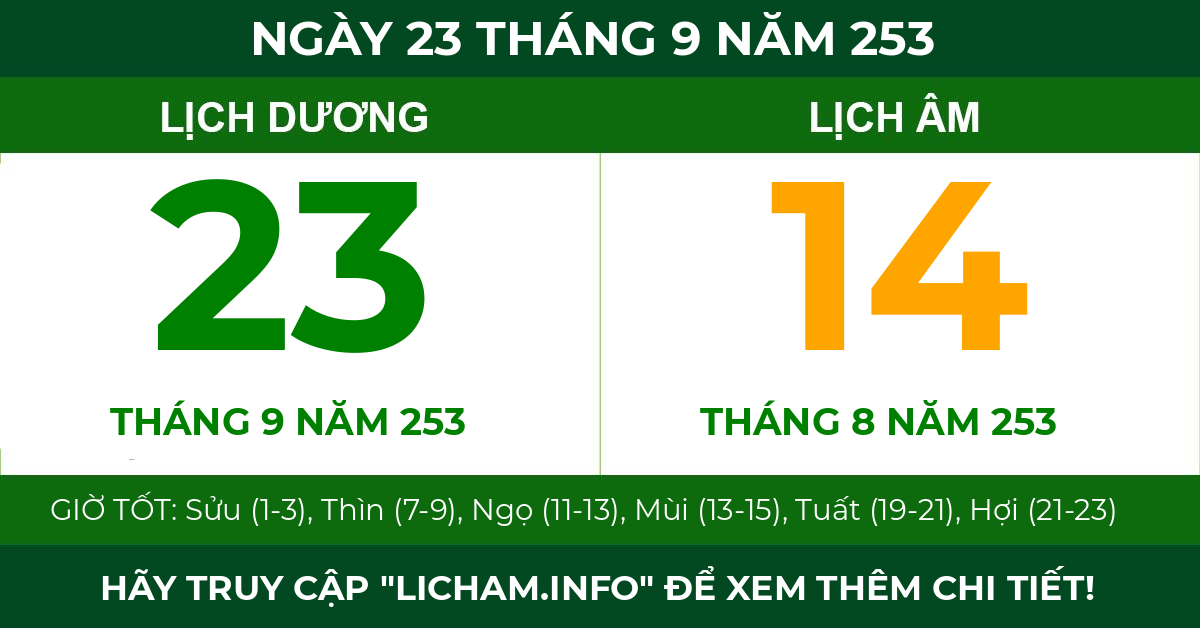 lịch âm ngày 23 tháng 9 năm 253