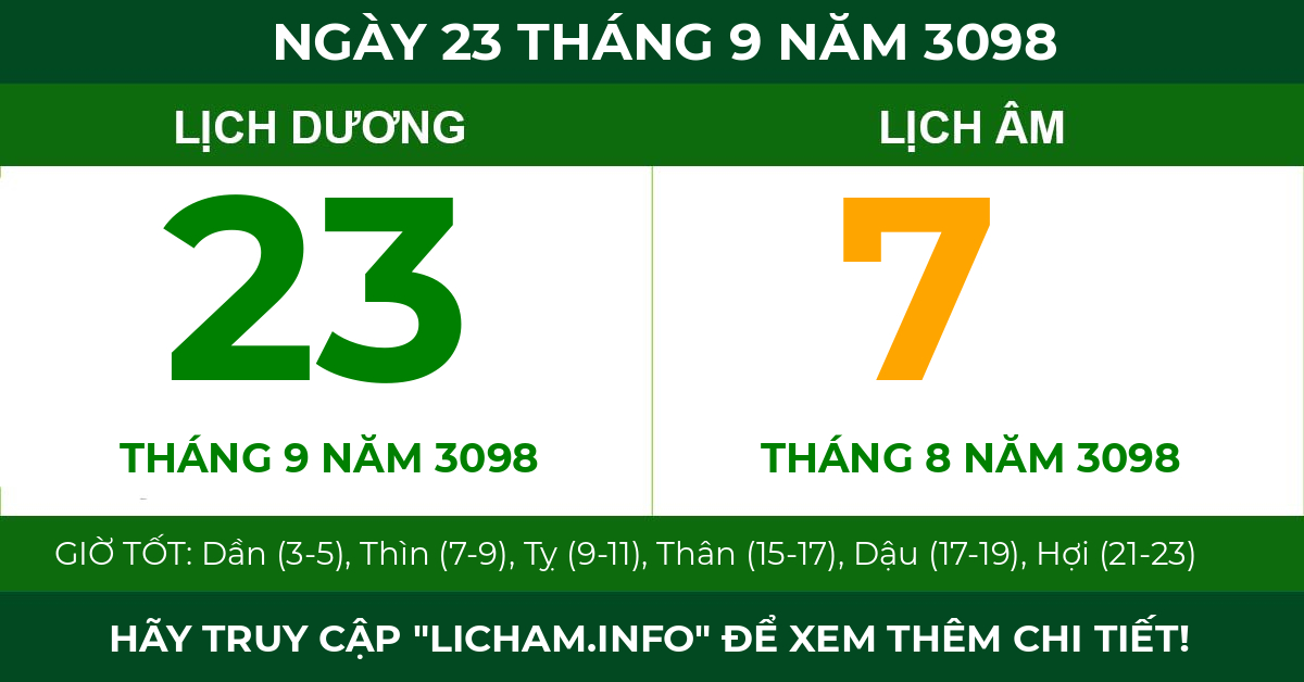 lịch âm ngày 23 tháng 9 năm 3098