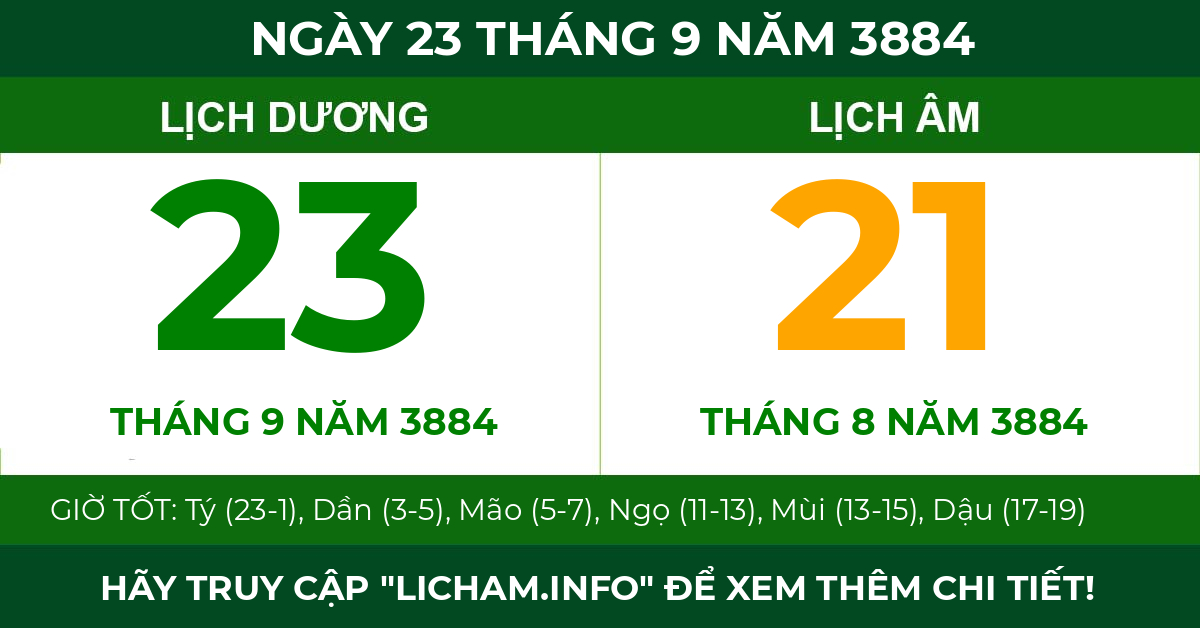 lịch âm ngày 23 tháng 9 năm 3884