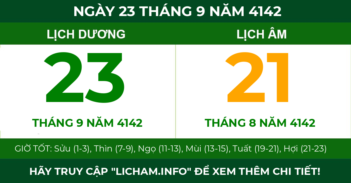 lịch âm ngày 23 tháng 9 năm 4142