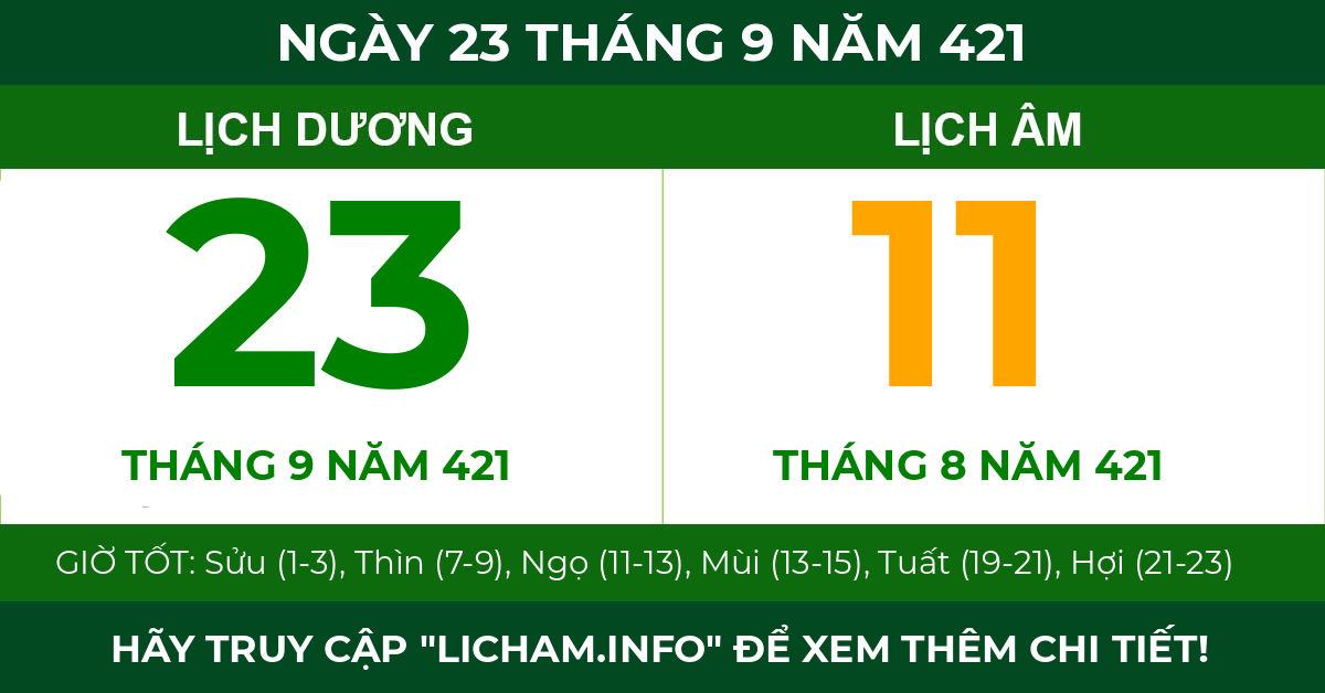 lịch âm ngày 23 tháng 9 năm 421
